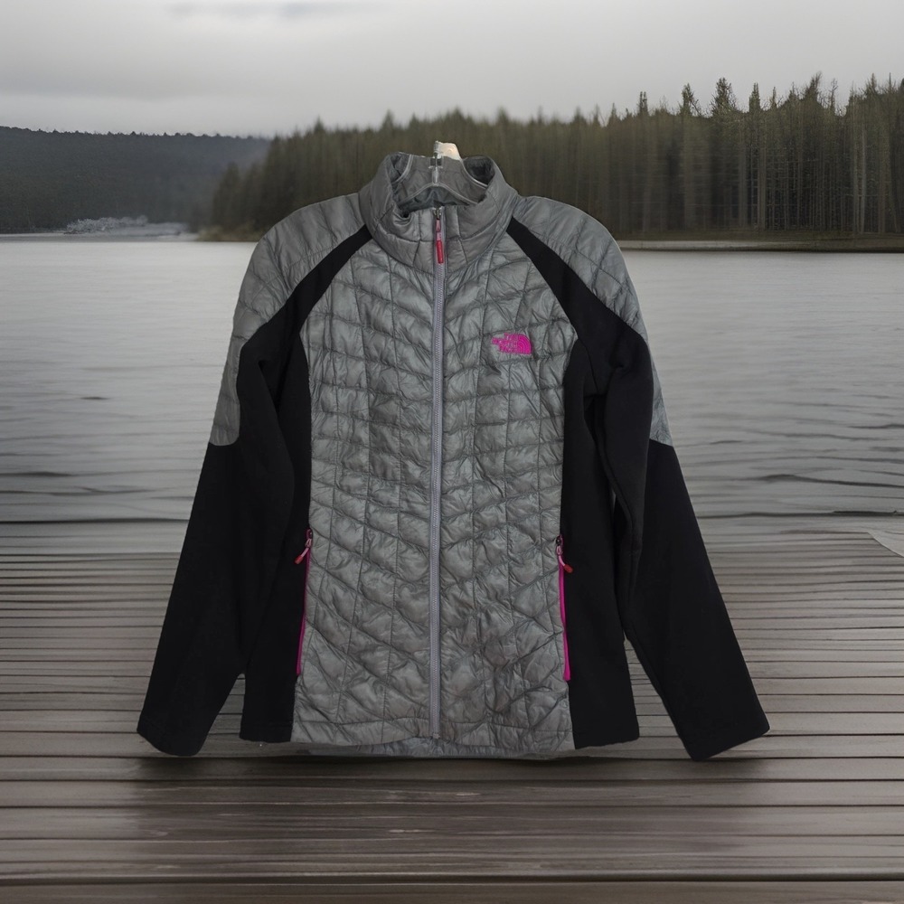 The North Face Full-zip Quilted Jacket Women's M Gray/Black‎ Zip Pockets